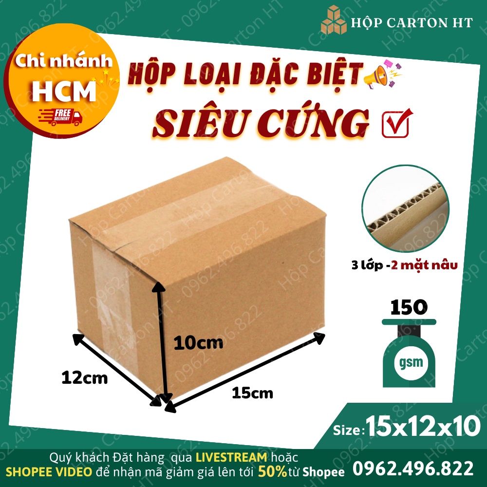Combo 10 hộp carton đóng hàng 15x12x10 size nhỏ tiện lợi đựng phụ kiện, mỹ phẩm giá gốc tận xưởng - Hộp Carton HT
