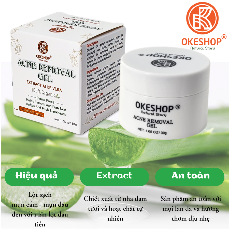 Gel Lột Mụn Nha Đam OKESHOP 30ml - Giải Pháp Loại Bỏ Mụn Đầu Đen - Mụn Cám - Bạ Nhờn - Sạch Sâu Và Thu Nhỏ Lỗ Chân Lông