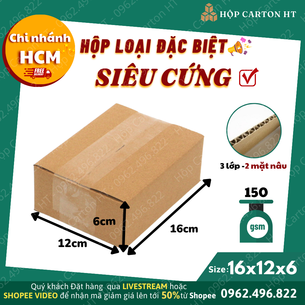 Combo 10 hộp carton đóng hàng 16x12x6 size nhỏ tiện lợi đựng phụ kiện, mỹ phẩm giá gốc tận xưởng - Hộp Carton HT