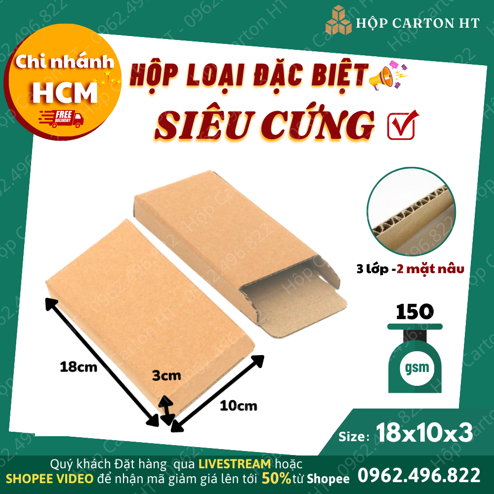 Combo 100 hộp carton nắp gài đóng hàng, sổ tay, bút 18x10x3 giá gốc tận xưởng - Hộp Carton HT