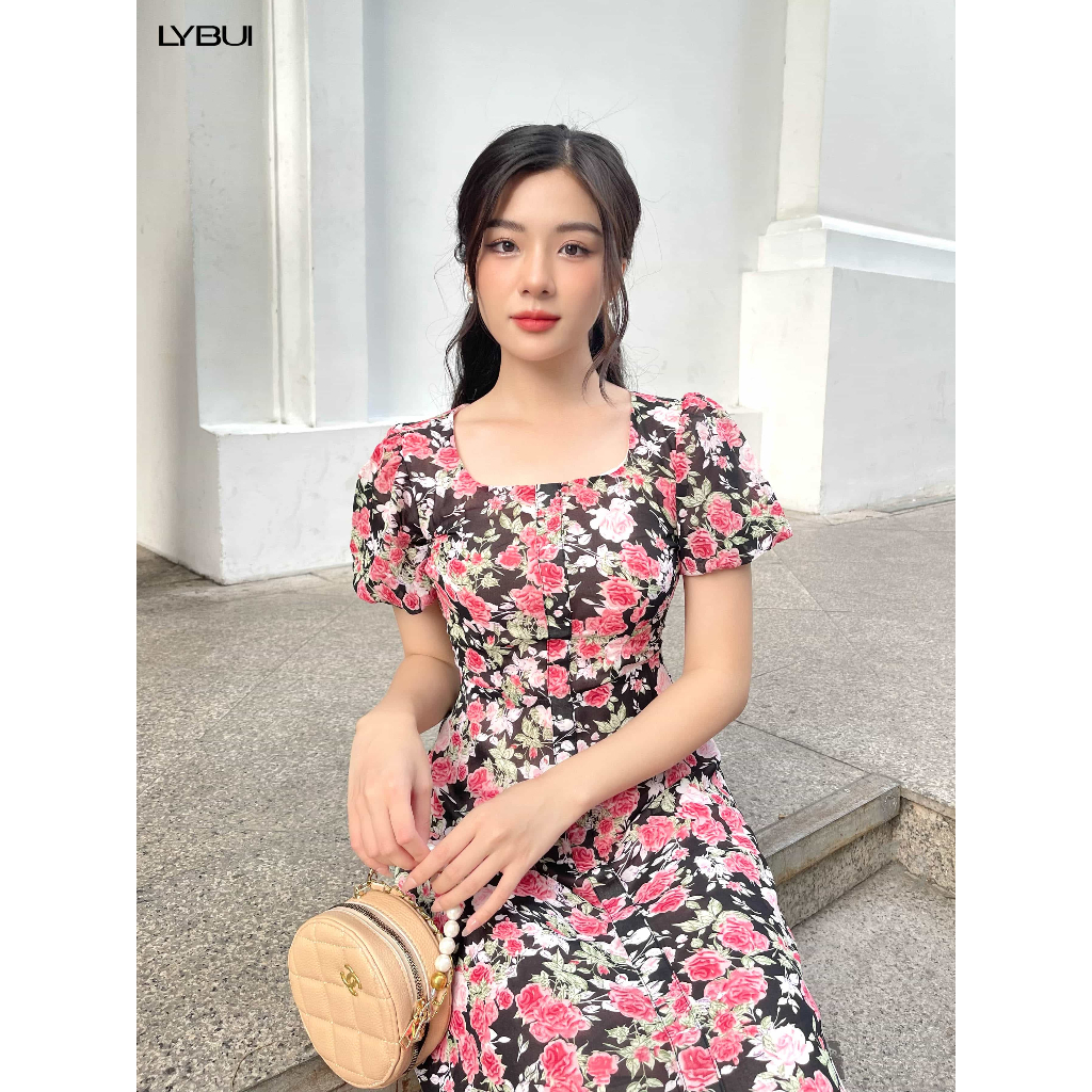 Váy Maxi Đen Hoa Hồng Ly Bui E19 D011-ĐEN