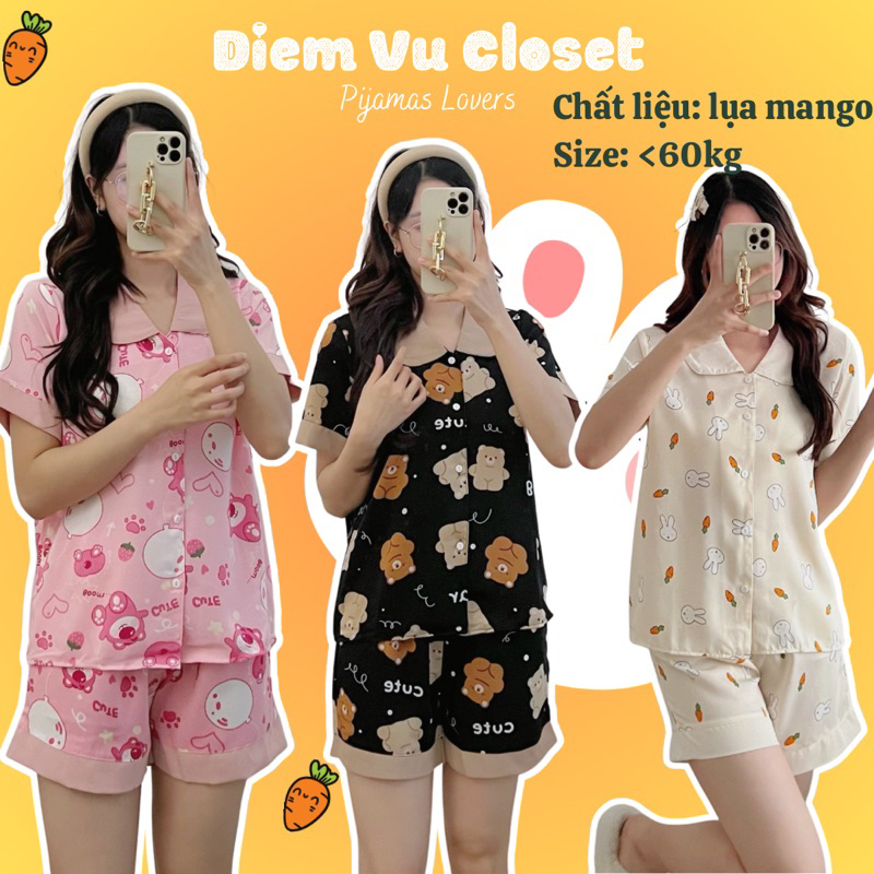 Set pijama cộc đùi mango, bộ đồ nữ mặc nhà chất liệu lụa mango mát lạnh
