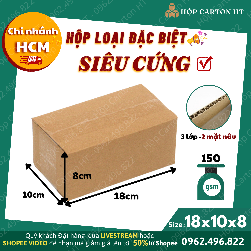 Combo 100 hộp carton đóng hàng 18x10x8 size nhỏ tiện lợi đựng phụ kiện, mỹ phẩm giá gốc tận xưởng - Hộp Carton HT