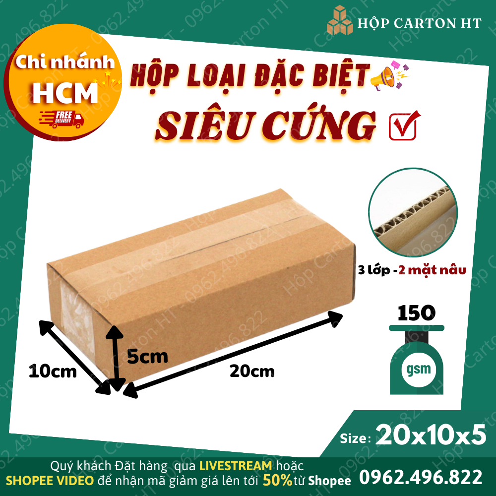 Combo 10 hộp carton đóng hàng 20x10x5 giá gốc tận xưởng - Hộp Carton HT HCM
