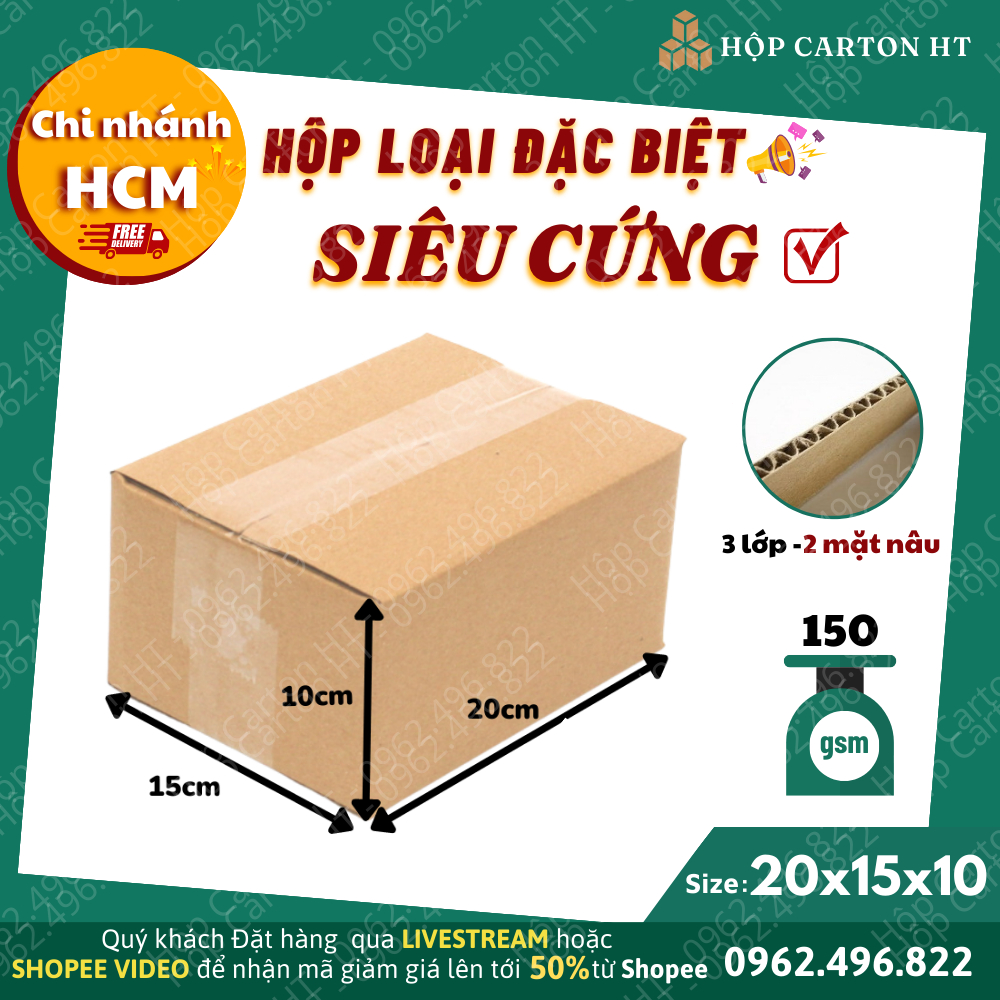 Combo 100 hộp carton đóng hàng 20x15x10 đựng phụ kiện, mỹ phẩm, đồ gia dụng tiện lợi giá gốc tận xưởng - Hộp Carton HT