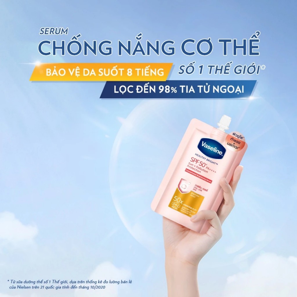 Vaseline 50x Serum chống nắng cơ thể SPF50 + dưỡng da sáng khoẻ 30ML
