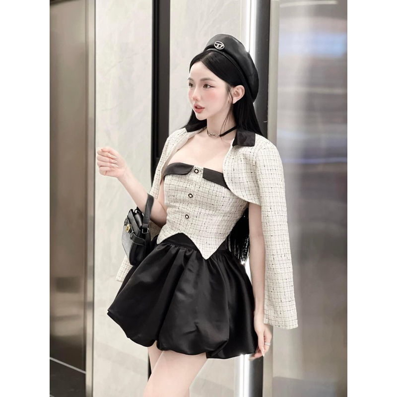 Bigsize Set dạ ba món kèm khoác chân váy bí dễ thương 55-95kg