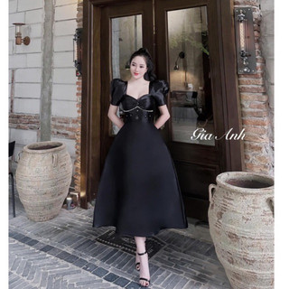 Bigsize Đầm thiết kế dự tiệc xoắn ngực viền kim sa 55-95kg