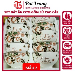  Bộ 10 bát chén ăn cơm gốm sứ cao cấp hoa văn 4D sang trọng Set bát ăn cơm đẹp đường kính 10cm - Tráng Sứ Store 