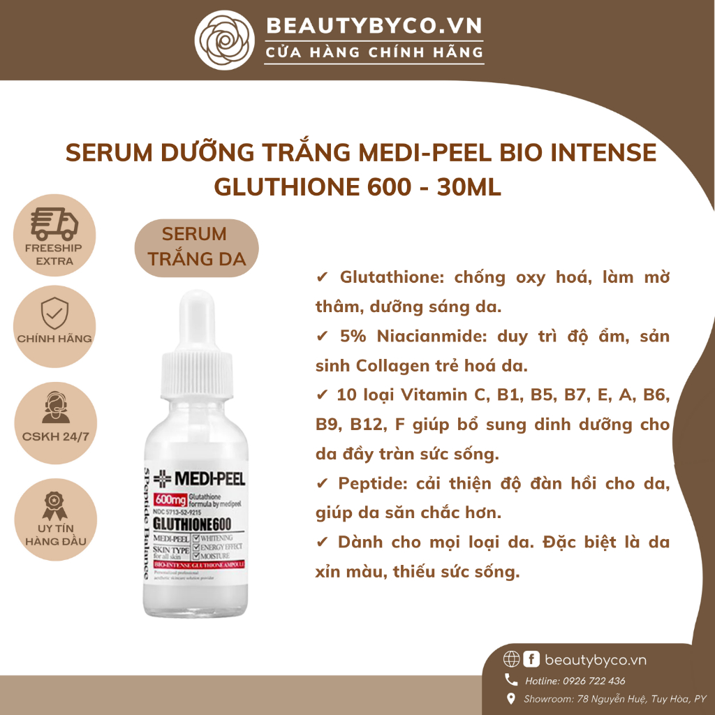 Tinh Chất Dưỡng Trắng Cấp Ẩm Phục Hồi Da Medi-Peel Bio-Intense Gluthione 600 White Ampoule Mẫu Mới
