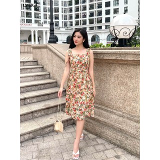 Váy maxi cam rêu 2 dây nơ vai ly bui dl31h
