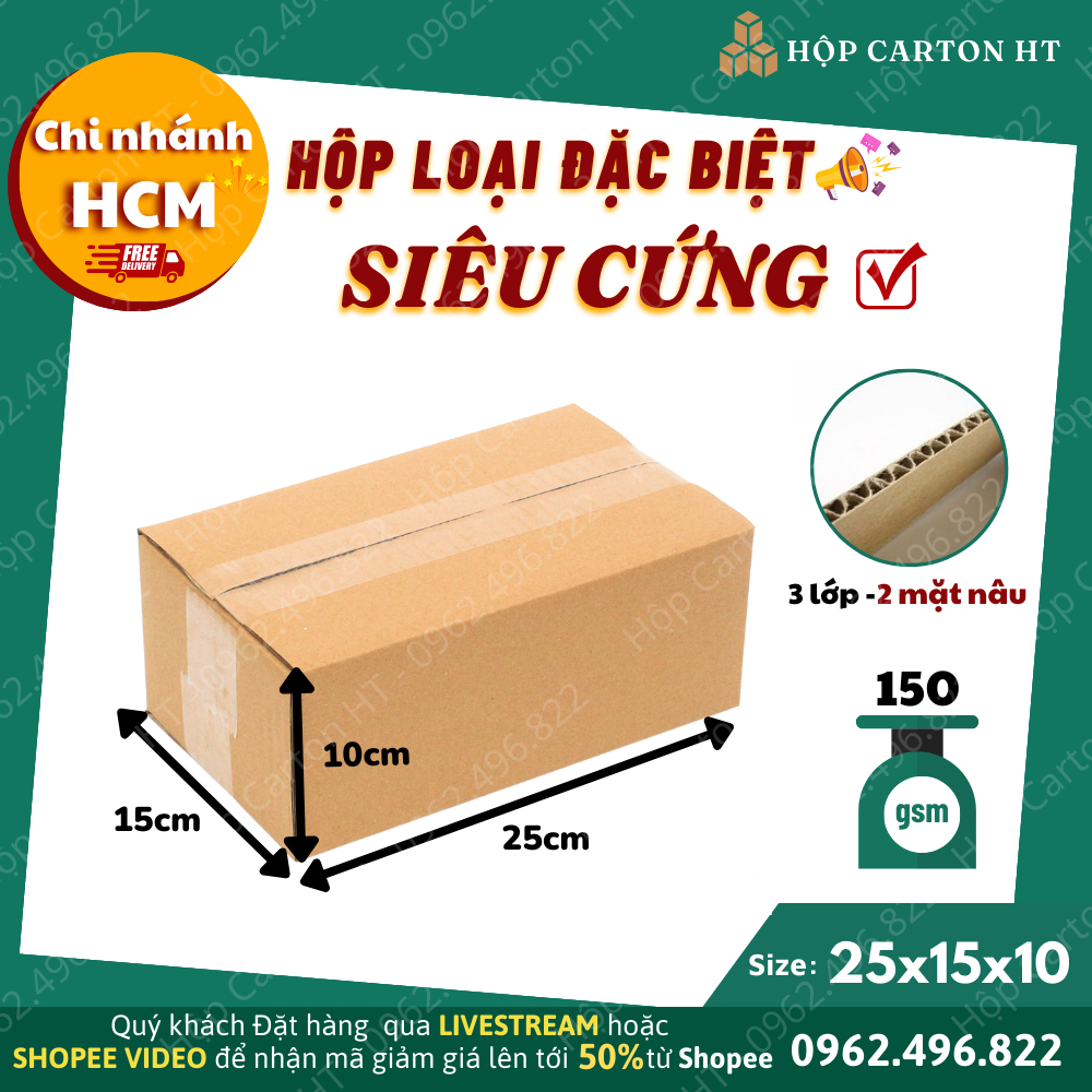 Combo 100 hộp carton đóng hàng 25x15x10 đựng giày dép, đồ gia dụng hộp gói hàng giá gốc tận xưởng - Hộp Carton HT