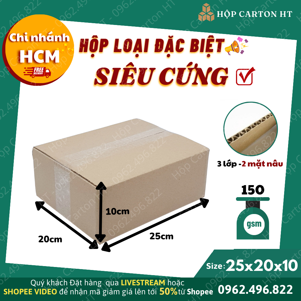 Combo 100 hộp carton đóng hàng 25x20x10 đựng giày dép phụ kiện, đồ gia dụng, mỹ phẩm giá rẻ - Hộp Carton HT