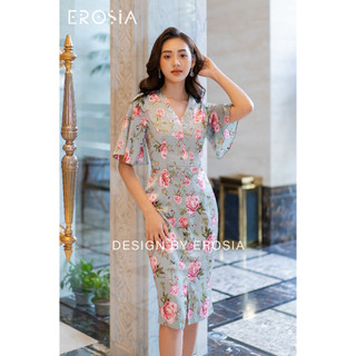 Váy Lụa Xanh Hoa Hồng Nơ Eo Ly Bui AT03_1