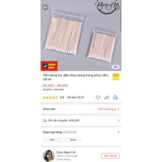 Tăm bông tre, đầu nhọn dùng trong phun xăm