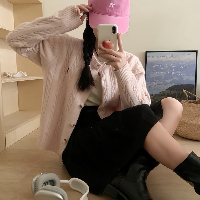 Áo Khoác Cadigan Len Thừng Thêu Ngựa Chuẩn Hàng QC Đẹp- Hylle boutique Áo len cadigan dài tay