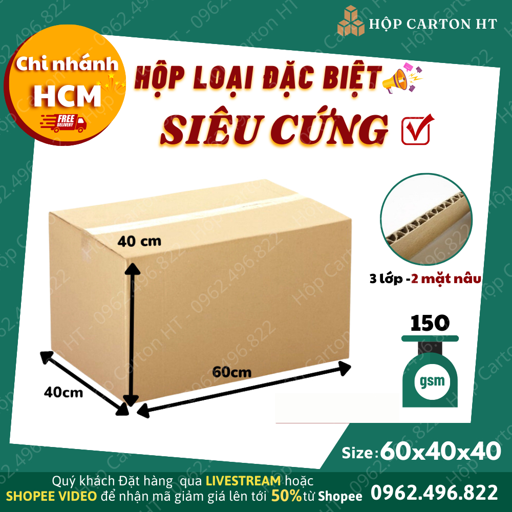 Thùng carton chuyển nhà 60x40x40, hộp carton lớn đóng gói hàng hóa giá gốc tận xưởng - Hộp carton HT HCM