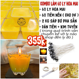 ( SIÊU RẺ ) Combo làm 60 ly nến bơ hoa mai ( kèm văn khấn cúng dường )