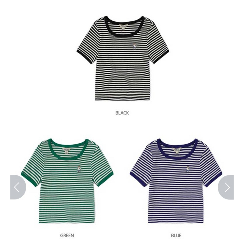 Áo phông cộc kẻ whoau croptop thêu gấu chính hãng