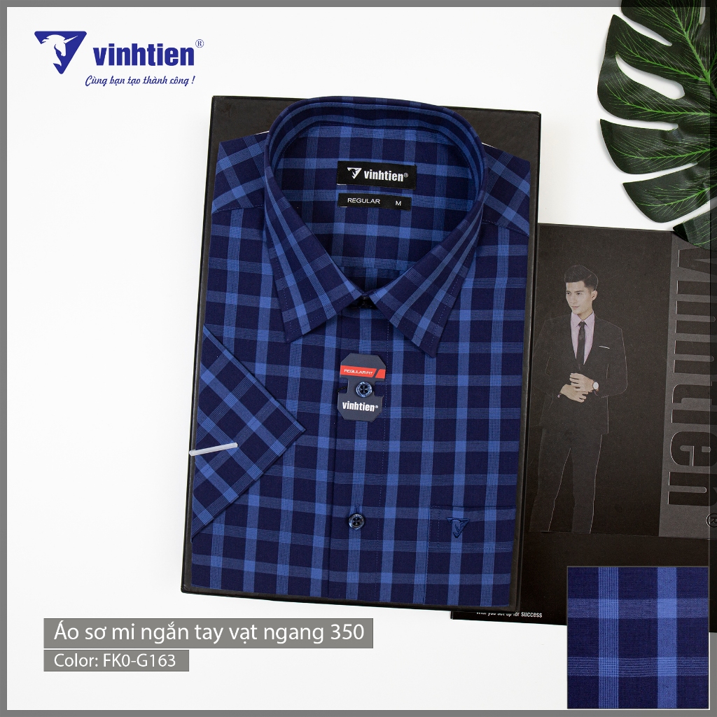 Áo Sơ Mi Tay Ngắn Vĩnh Tiến Sọc Caro Phom Regular Vạt Ngang Cotton 350 - Mẫu 1
