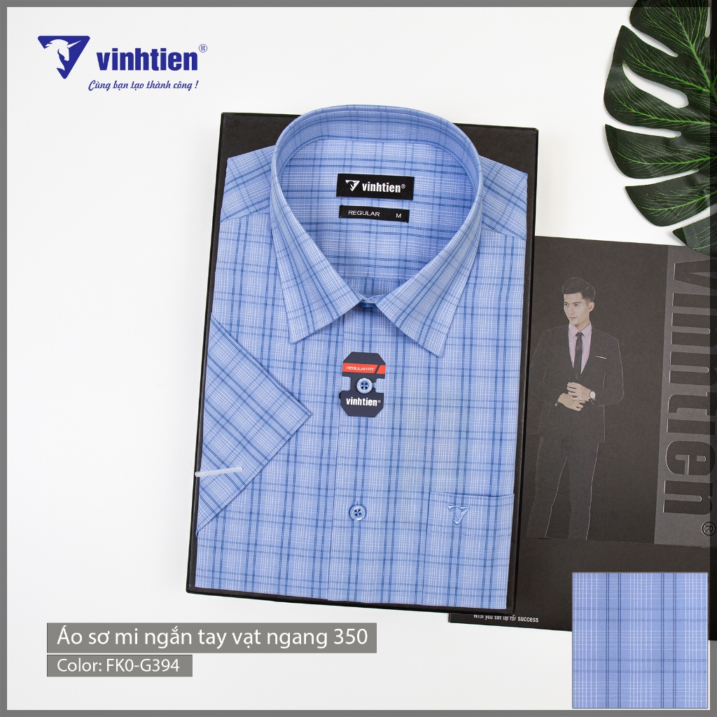Áo Sơ Mi Tay Ngắn Vĩnh Tiến Sọc Caro Phom Regular Vạt Ngang Cotton 350 - Mẫu 1