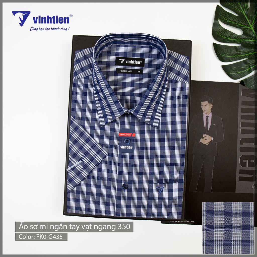 Áo Sơ Mi Tay Ngắn Vĩnh Tiến Sọc Caro Phom Regular Vạt Ngang Cotton 350 - Mẫu 1