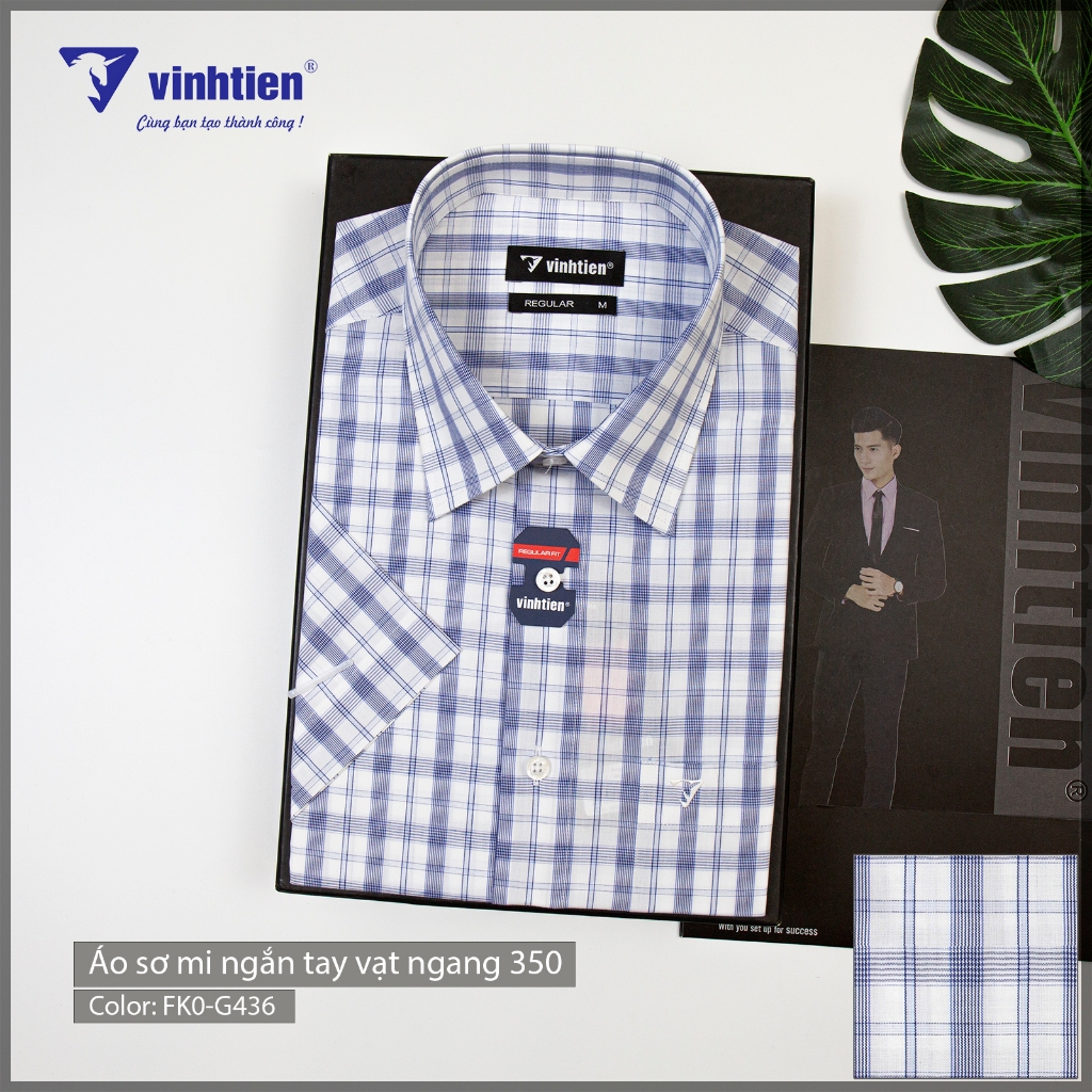 Áo Sơ Mi Tay Ngắn Vĩnh Tiến Sọc Caro Phom Regular Vạt Ngang Cotton 350 - Mẫu 1