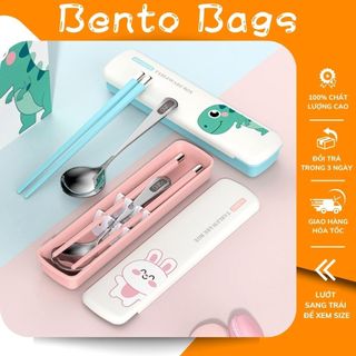 Bộ thìa đũa inox 316, hộp đựng thìa dĩa nĩa văn phòng cá nhân kèm hộp có nắp đậy nhỏ gọn đáng yêu trẻ em TM02