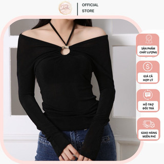 Áo thun tay dài cổ trễ vai, áo thun trơn GAP0181 vai rơi chất zip len co giãn mềm mịn, thời trang Hàn Quốc