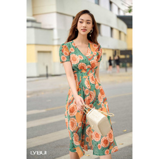 Váy Xanh Cổ V Khuy Dọc Ly Bui AT28-XANH