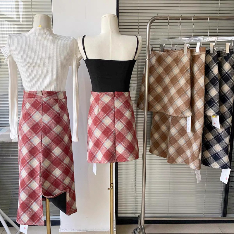 Chân váy dạ dáng chữ A hoạ tiết kẻ ô nhiều màu