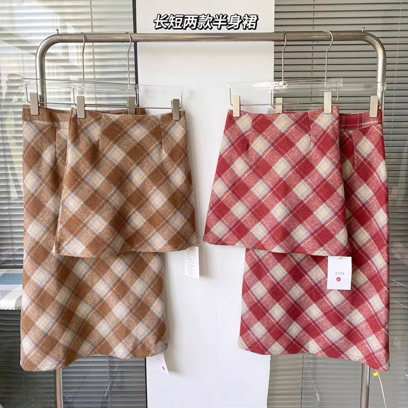 Chân váy dạ dáng chữ A hoạ tiết kẻ ô nhiều màu
