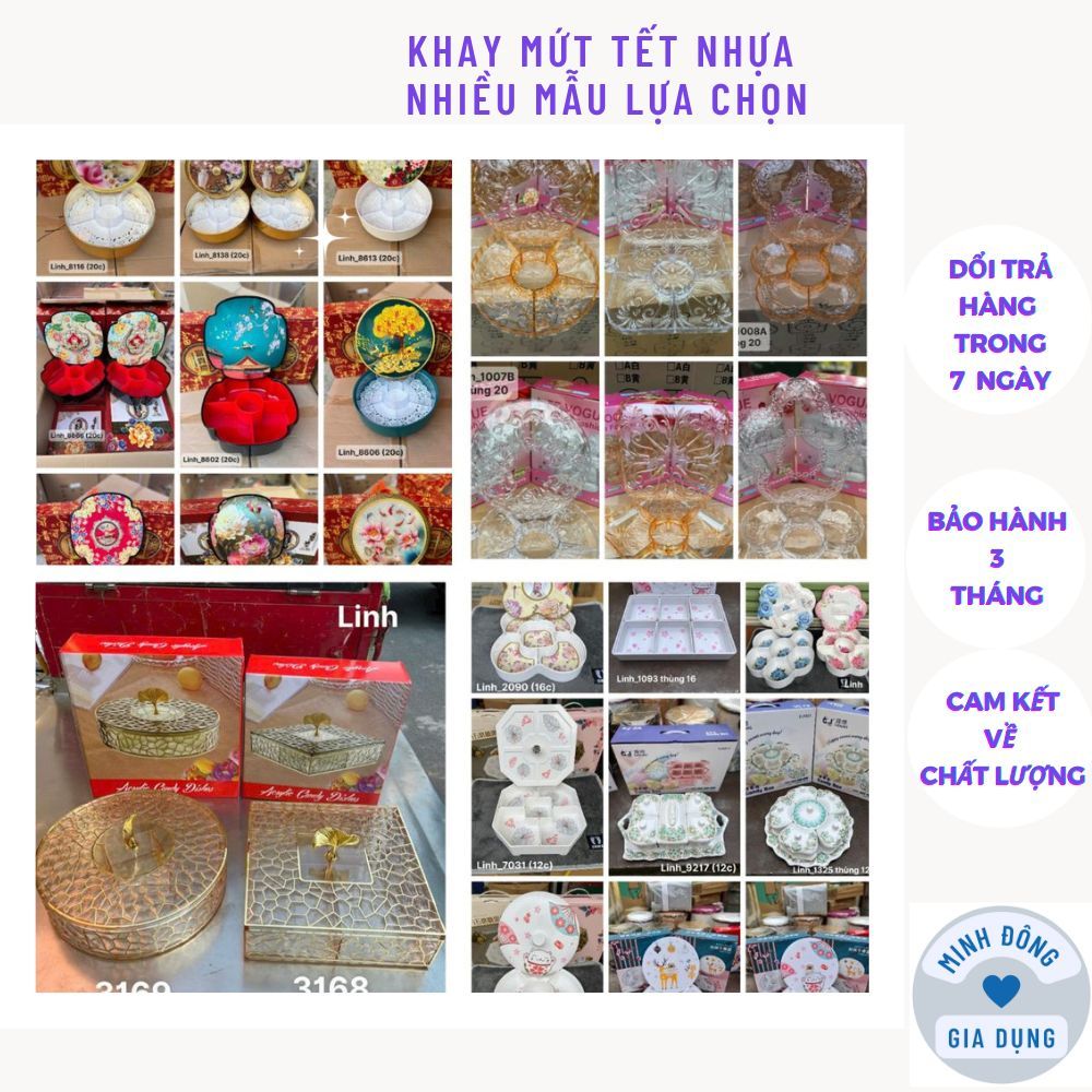 Khay mứt tết , Khay đựng bánh kẹo tết bằng nhựa chia ngăn nhiều mẫu lựa chọn có hộp kèm theo