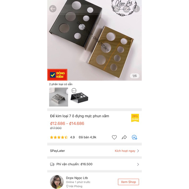 Đế kim loại 7 ô đựng mực phun xăm