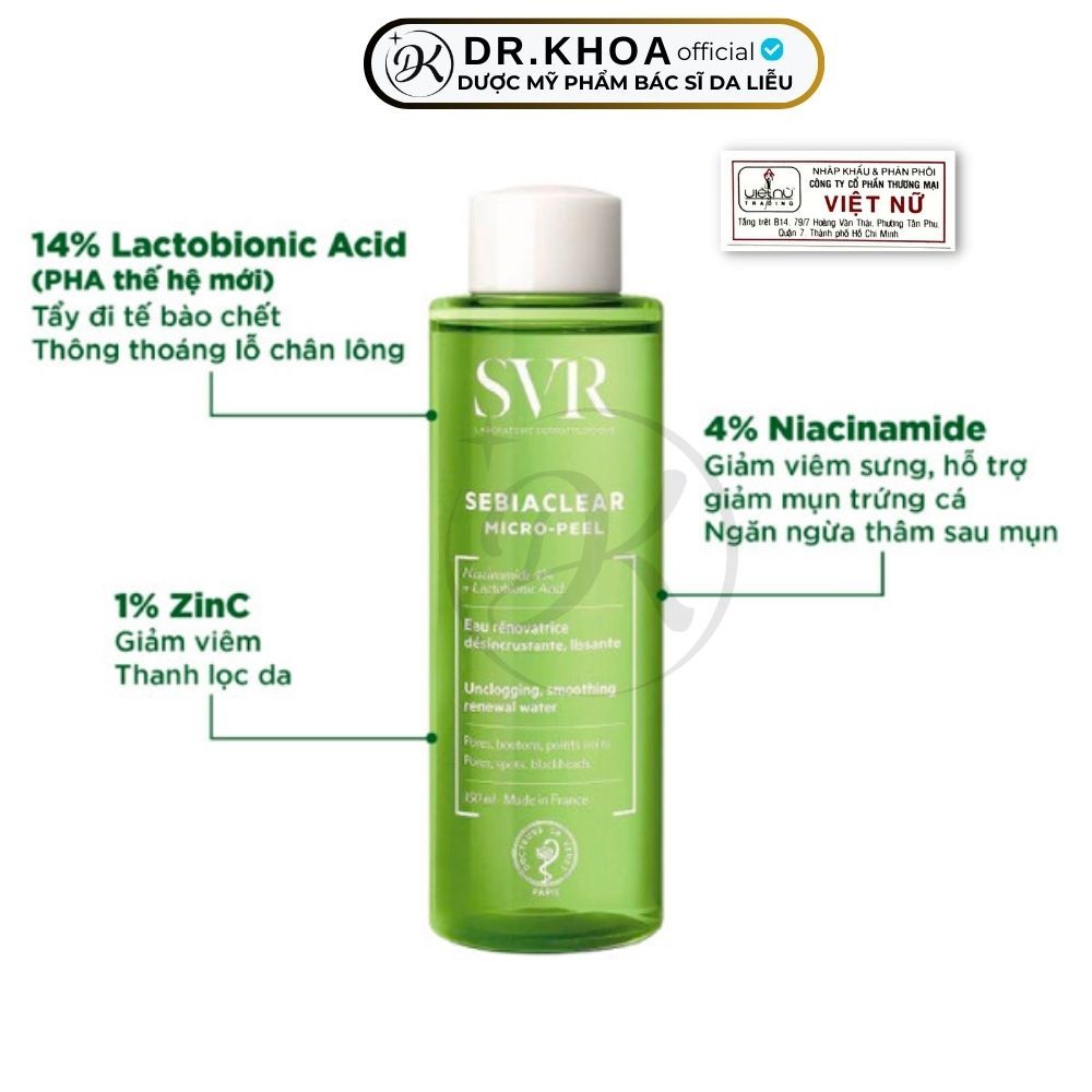Toner SVR Sebiaclear Micro-Peel Tẩy Tế Bào Chết Da Mặt Kiềm Soát Dầu Thừa 150ml