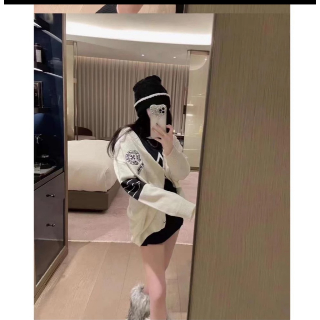 Áo Khoác Cadigan Len Chomre Heart Họa Tiết Chữ Thập Sau Lưng Bản Siêu Cấp - Áo hàng chuẩn Len Quảng Châu Loại 1