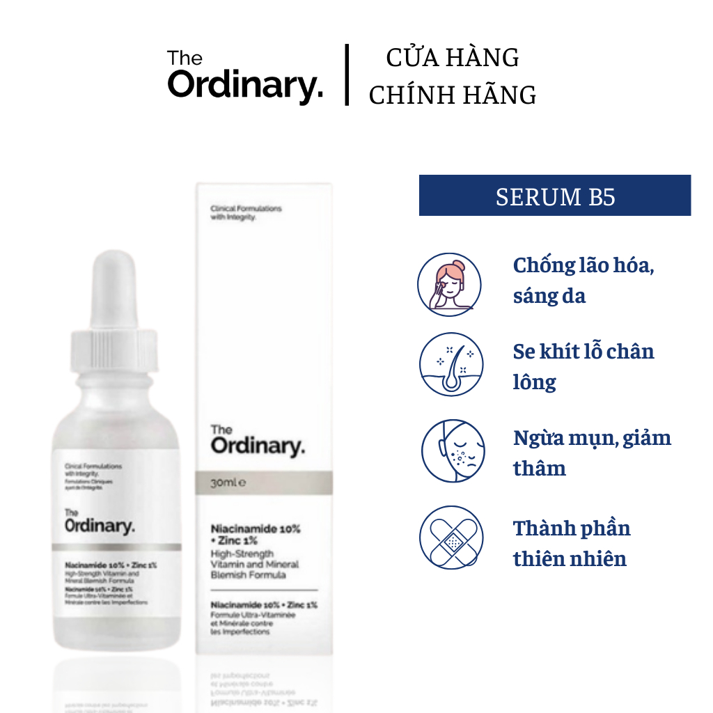 Serum The Ordinary Niacinamide 10% + Zinc 1% giúp giảm mụn giảm thâm, se khít lỗ chân lông Serum 30ml