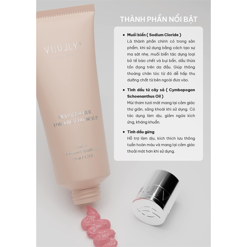 Muối tẩy tế bào chết da đầu Vi Jully 120g làm sạch da đầu, phồng chân tóc, tóc lâu bết