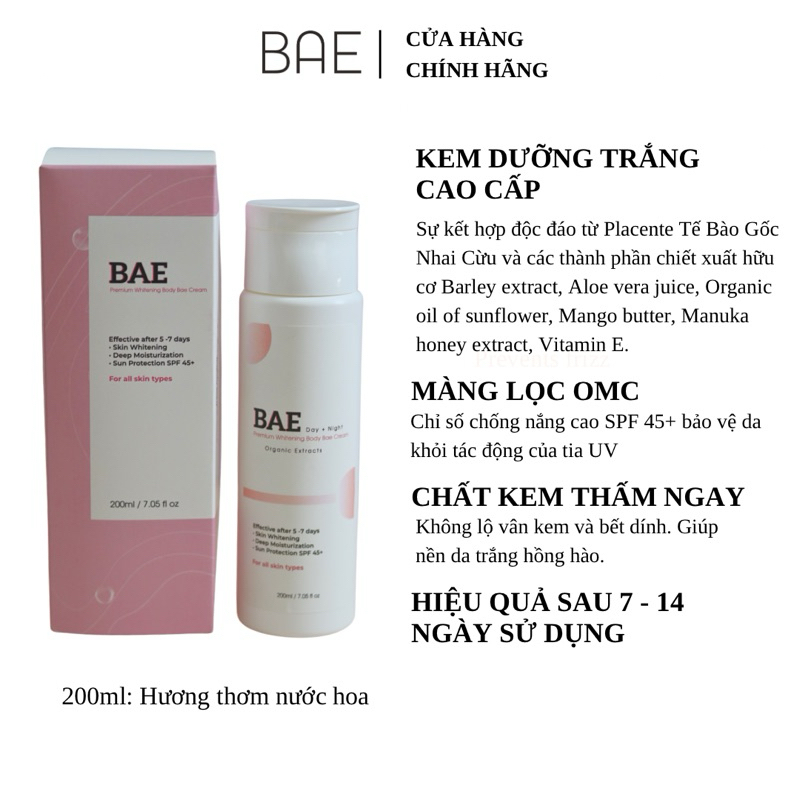 Kem dưỡng trắng da cao cấp bảo vệ da tốt BAE chai 200ml