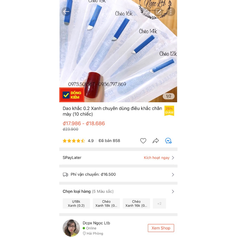 Dao khắc 0.2 Xanh chuyên dùng điêu khắc chân mày (10 chiếc)