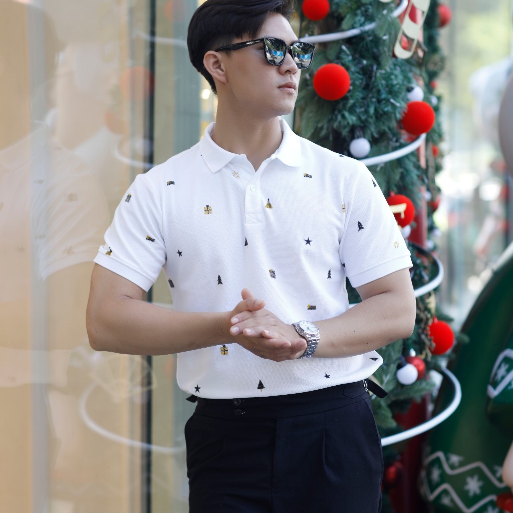 Áo thun polo nam họa tiết Xmass vải cotton Pique cao cấp, chuẩn form, năng động, thanh lịch - MANDINNI