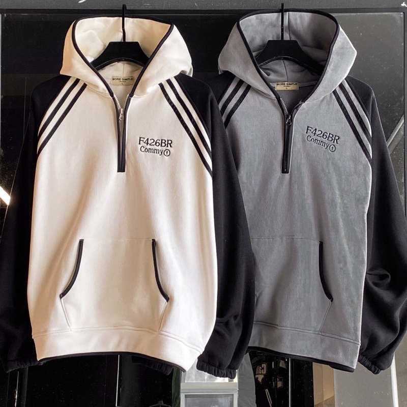 Áo Khoác Hoodie cổ Phối Zip Unisex FIZ COMMY Vải Nỉ Bông màu XÁM/ĐEN 🖤 Nam nữ unisex 🖤 Áo hoodie For