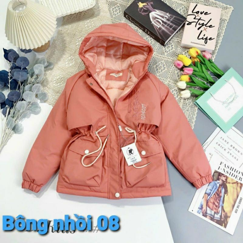 (25-45kg) Áo khoác phao parka dáng dài bé gái size đại