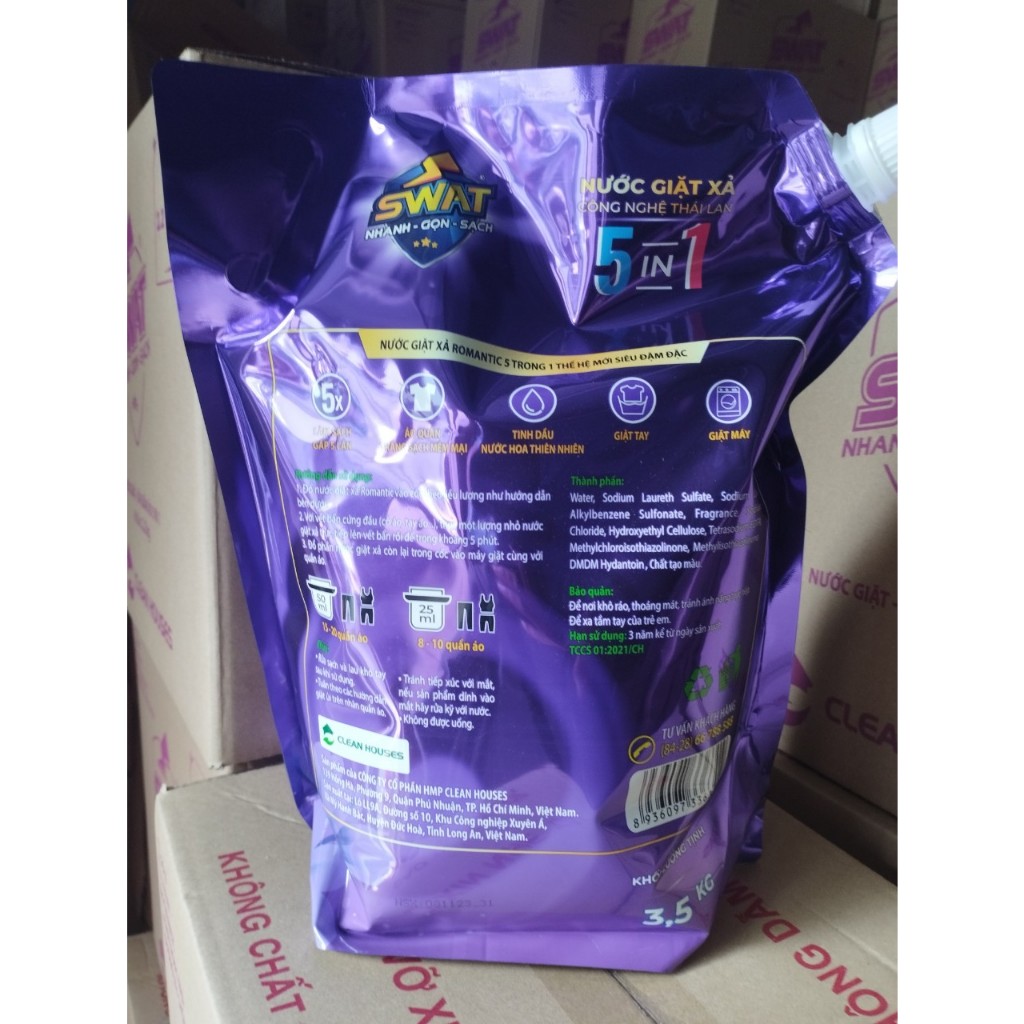 3.5Kg túi Nước giặt xả Swat Romatic Hương Thiên Nhiên thơm lâu 5in1