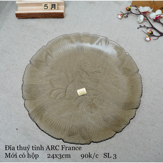 Khay/dĩa thuỷ tinh pháp arc màu khói - gốm sứ nhật bản
