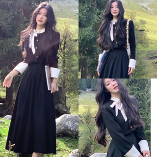   Hàng 3 Size : Sét Váy Áo Kaki Chéo Hàn Cổ Nơ+Chân Váy Xòe Dáng Dài Điệu Đà Cực Xinh  Ảnh Thật Trải Sàn  Lollaye 