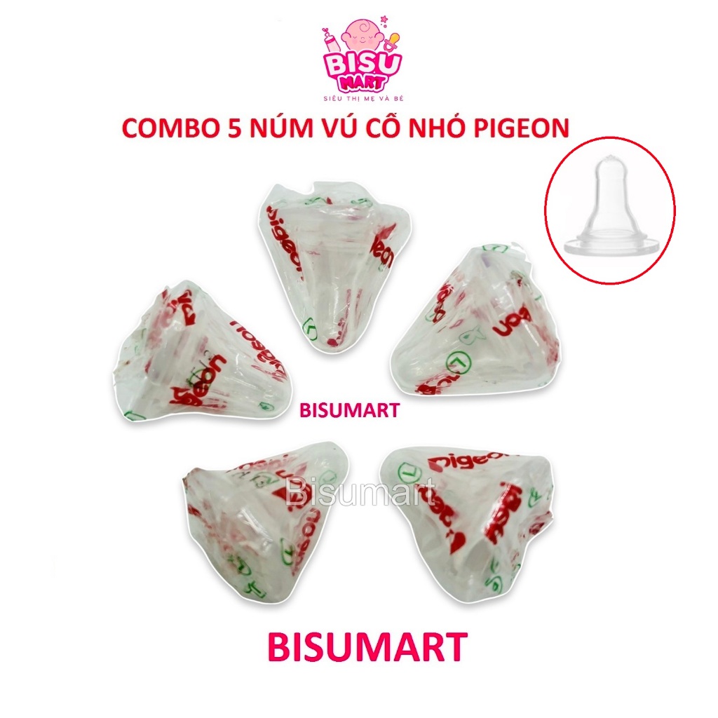 Combo 5 Núm vú cổ hẹp Pigeon Silicone siêu mềm