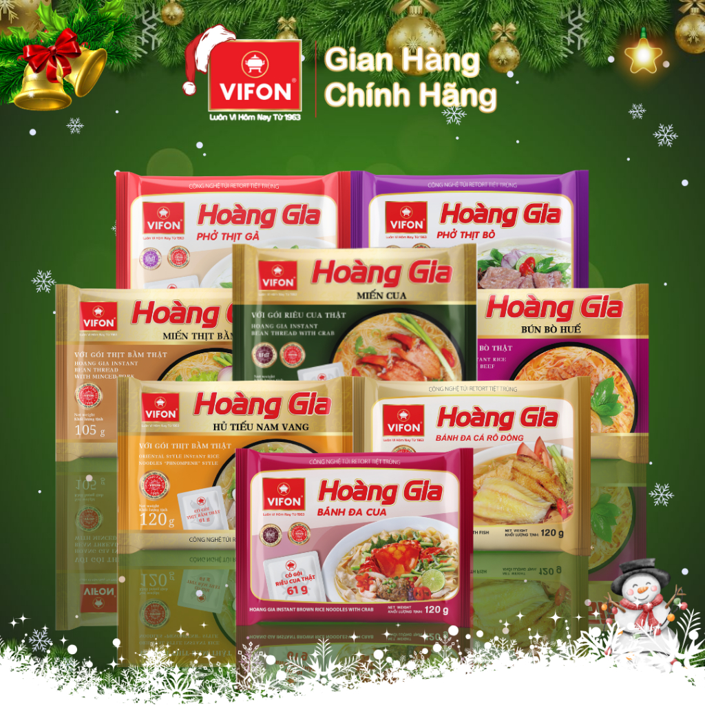 Set 5 gói Hoàng Gia bánh đa cá /Hủ tiếu nam vang/Bánh đa cua/ Bún bò huế/Miến thịt bằm/Miến cua/Phở bò/Phở gà