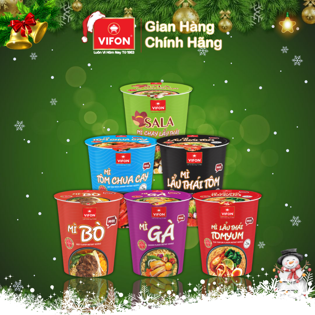 Set 8 Ly mì VIFON Lẩu Thái Tomyum/ Lẩu Thái Tôm/ Tôm chua cay/ Bò/ Gà/Chay Sala/ Chay lẩu thái 60gr/ ly