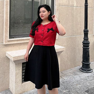 Set bộ bigsize nữ Béo Design Set tiểu thư cổ tròn Bigsize 51kg đến 95kg